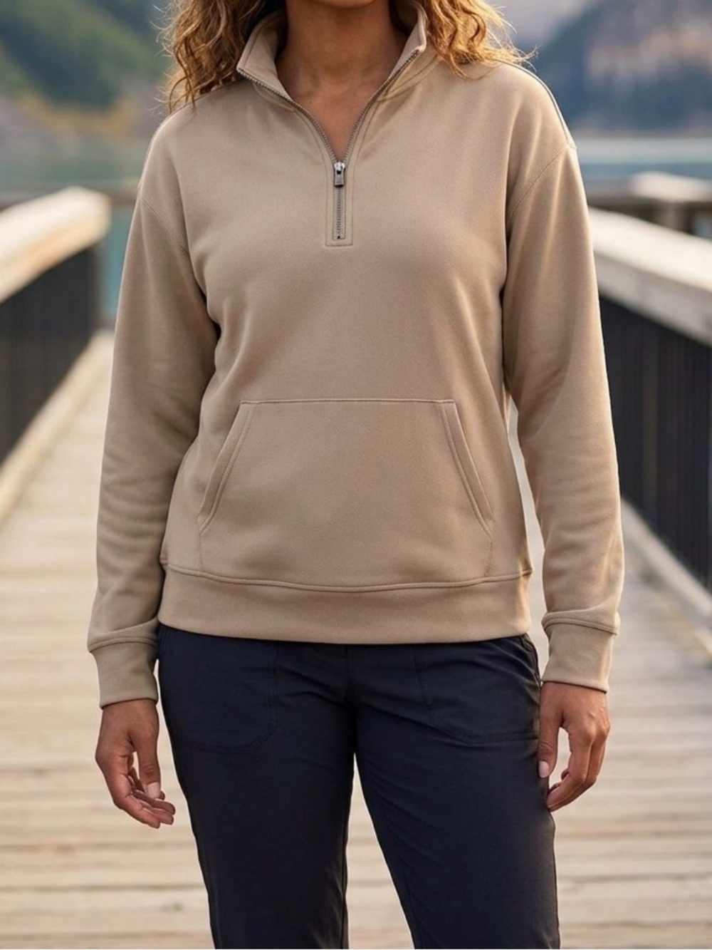 Skechers Go Walk Women's Beige Quarter-Zip Pullover